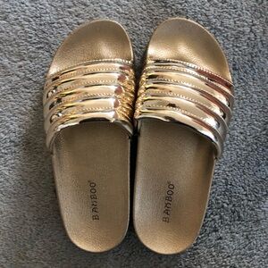 BAMBOO Metallic Gold Slide Sandals